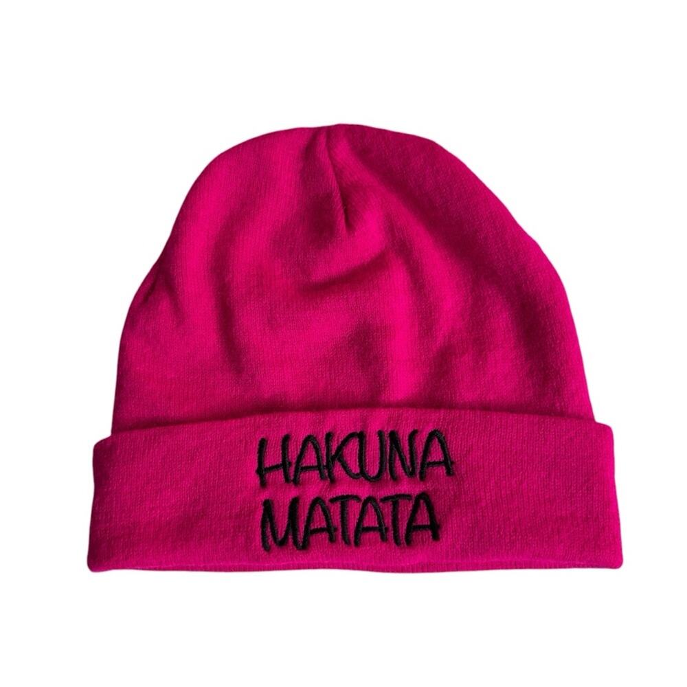 Disney Lion King Hakuna Makata Embroided Cuff Winter Beanie Hat Pink‎ One Size